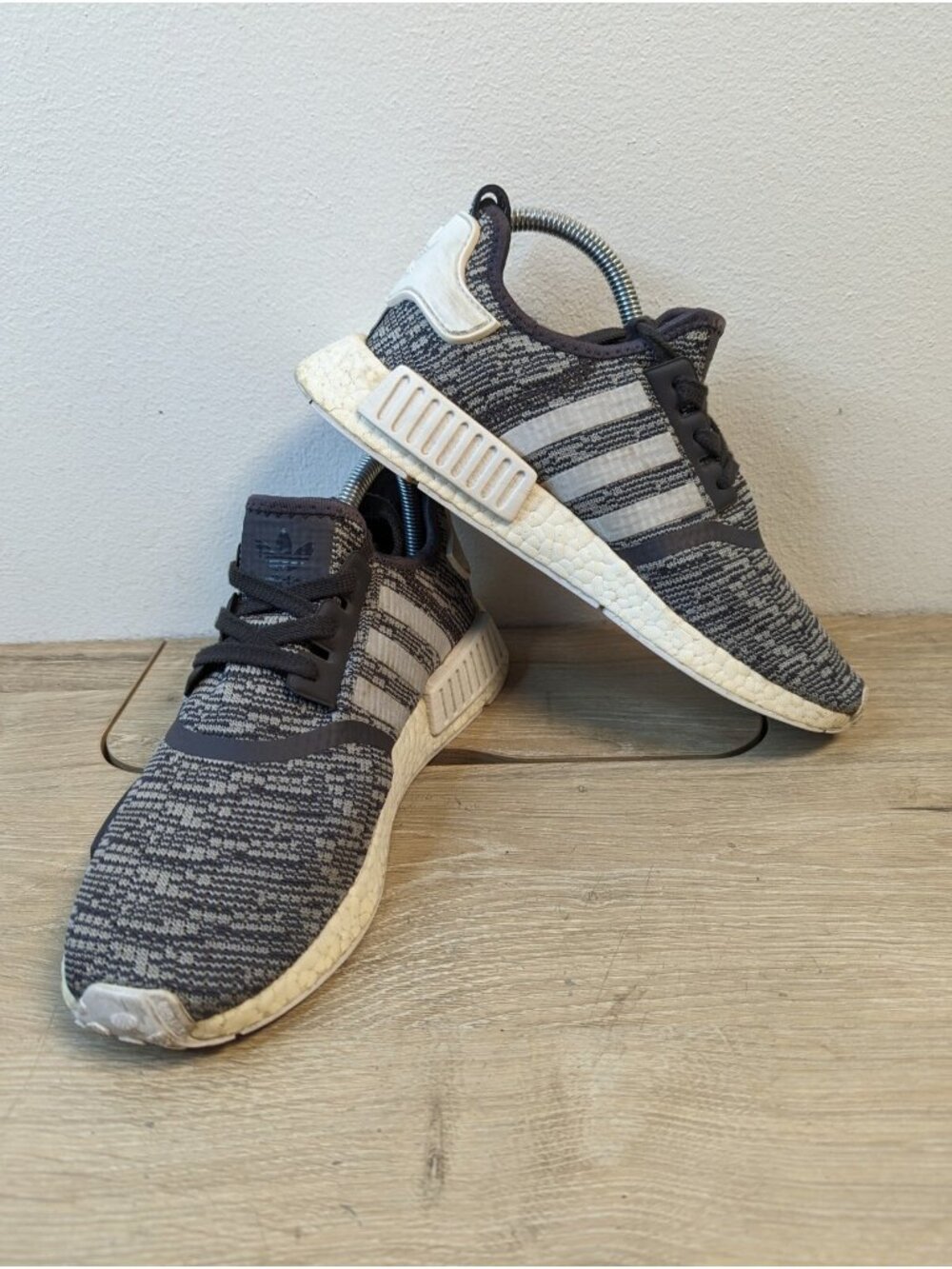 Adidas NMD R1 Primeknit Womens Sz 8.5 Shoes Gray White Athletic Trainer Sneakers